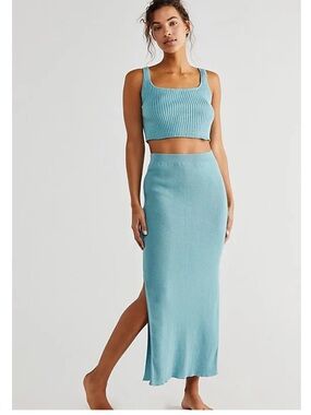 Free People Beach Sky Blue Ribbed Sweater Set